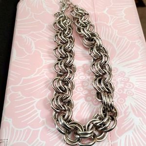 New triple loop statement necklace silver tone